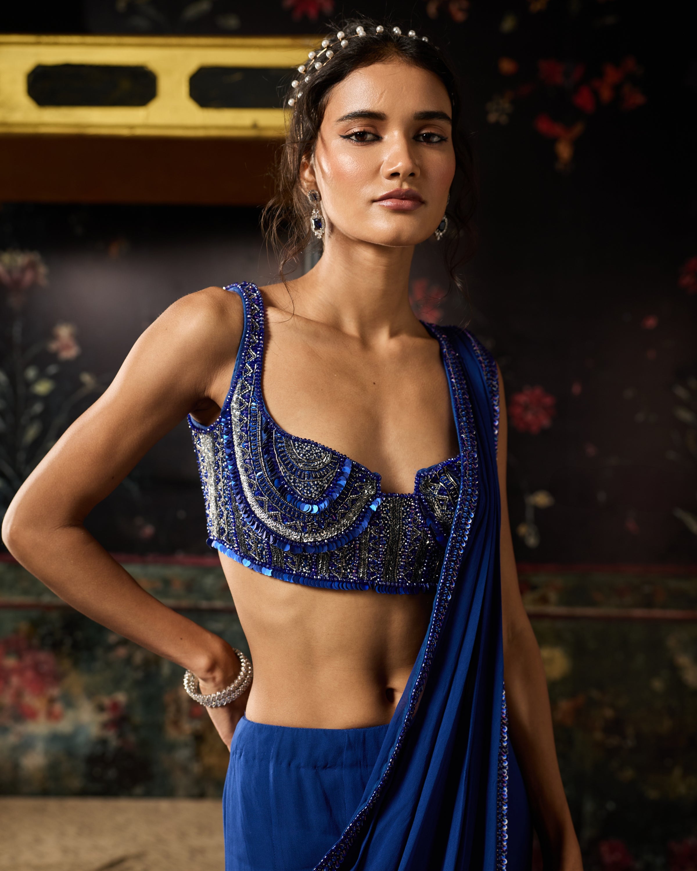 Electric Blue Mermaid Skirt Sari Set