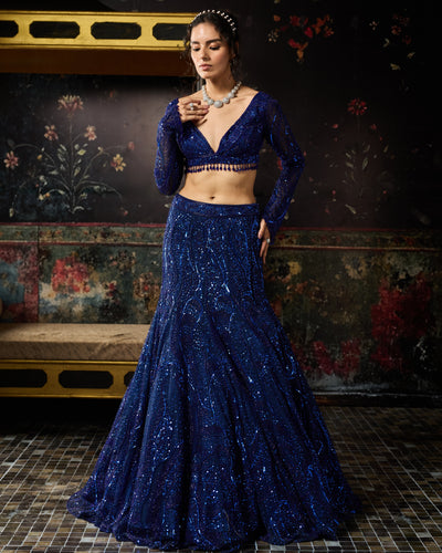 Electric Blue Embellished Mermaid Skirt Set