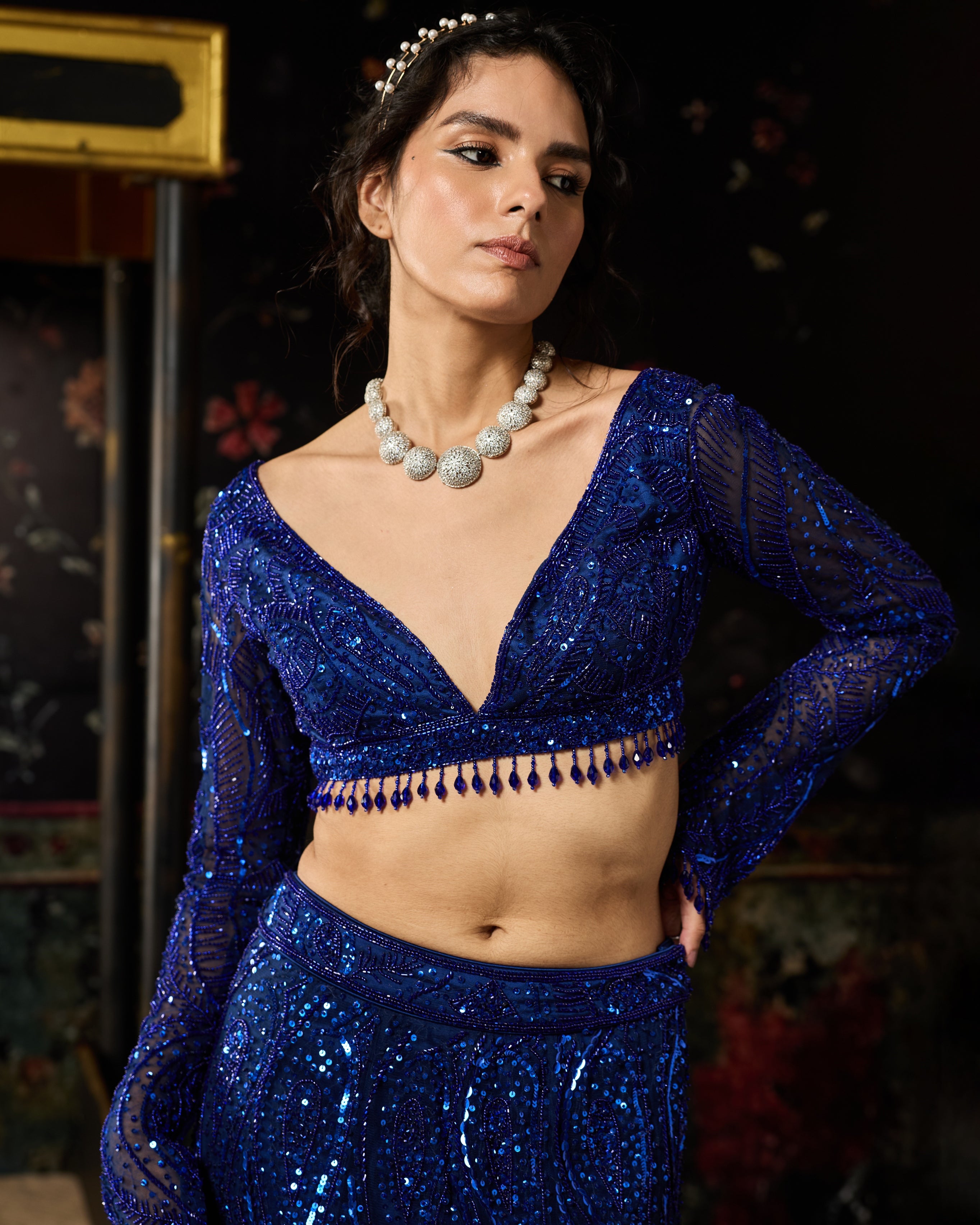 Electric Blue Embellished Mermaid Skirt Set