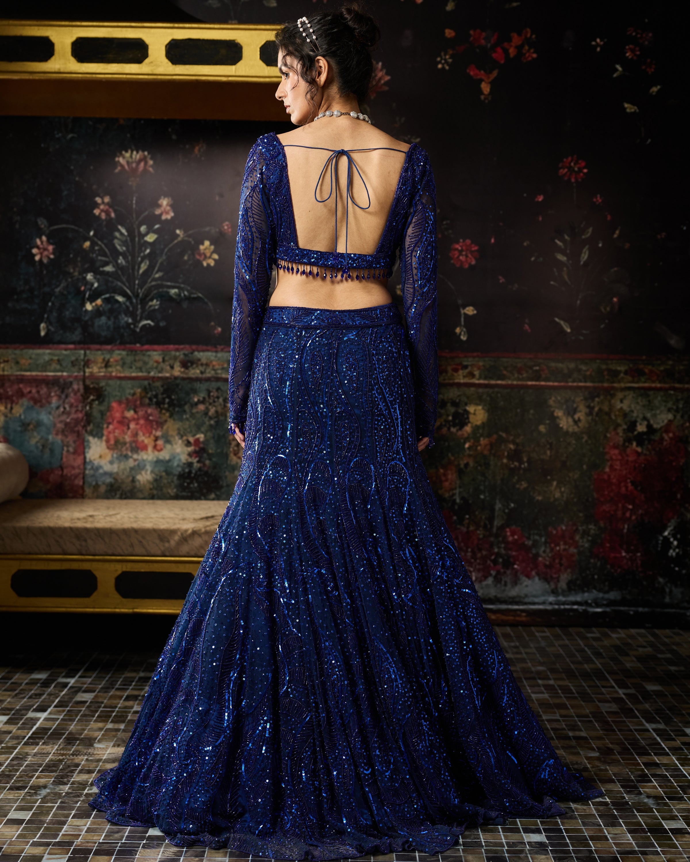Electric Blue Embellished Mermaid Skirt Set