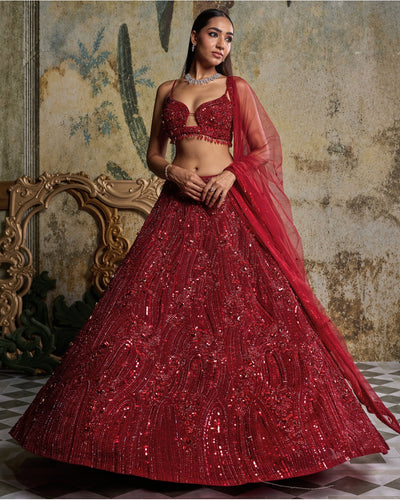 Red Embellished Lehenga Set