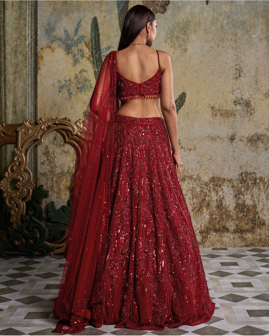 Red Embellished Lehenga Set