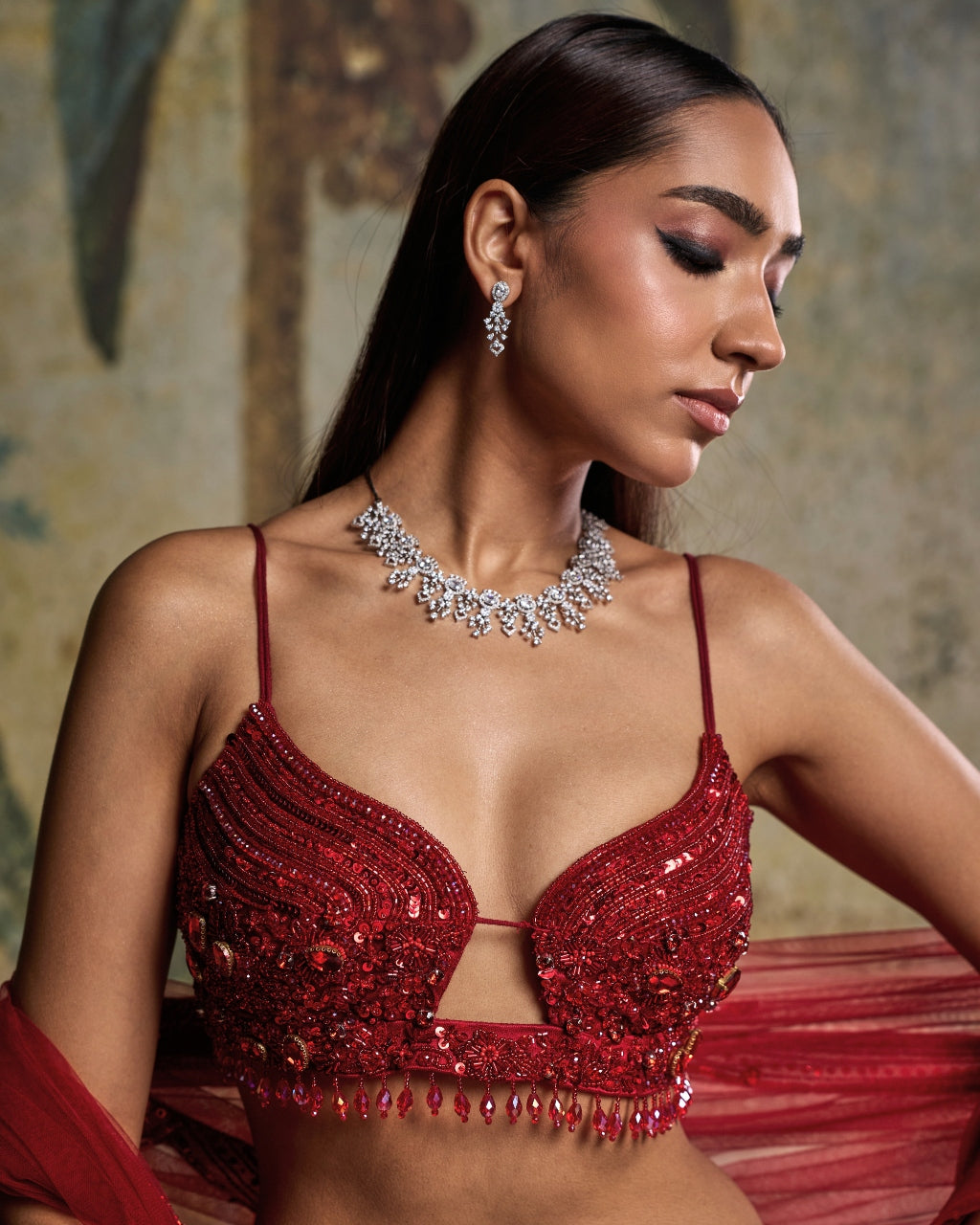Red Embellished Lehenga Set