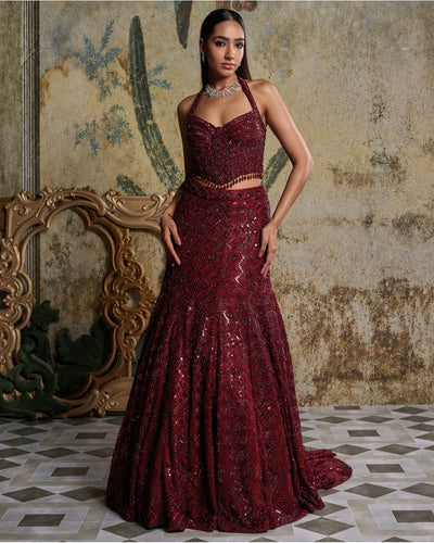 Maroon Embellished Mermiad Set