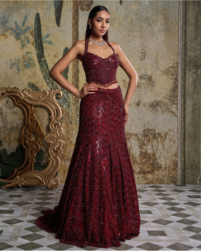 Maroon Embellished Mermiad Set