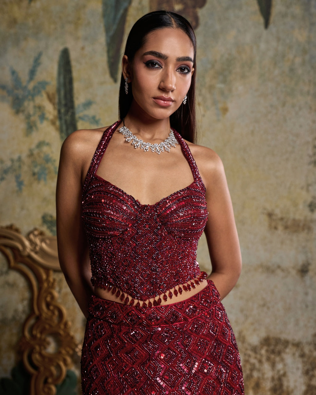 Maroon Embellished Mermiad Set
