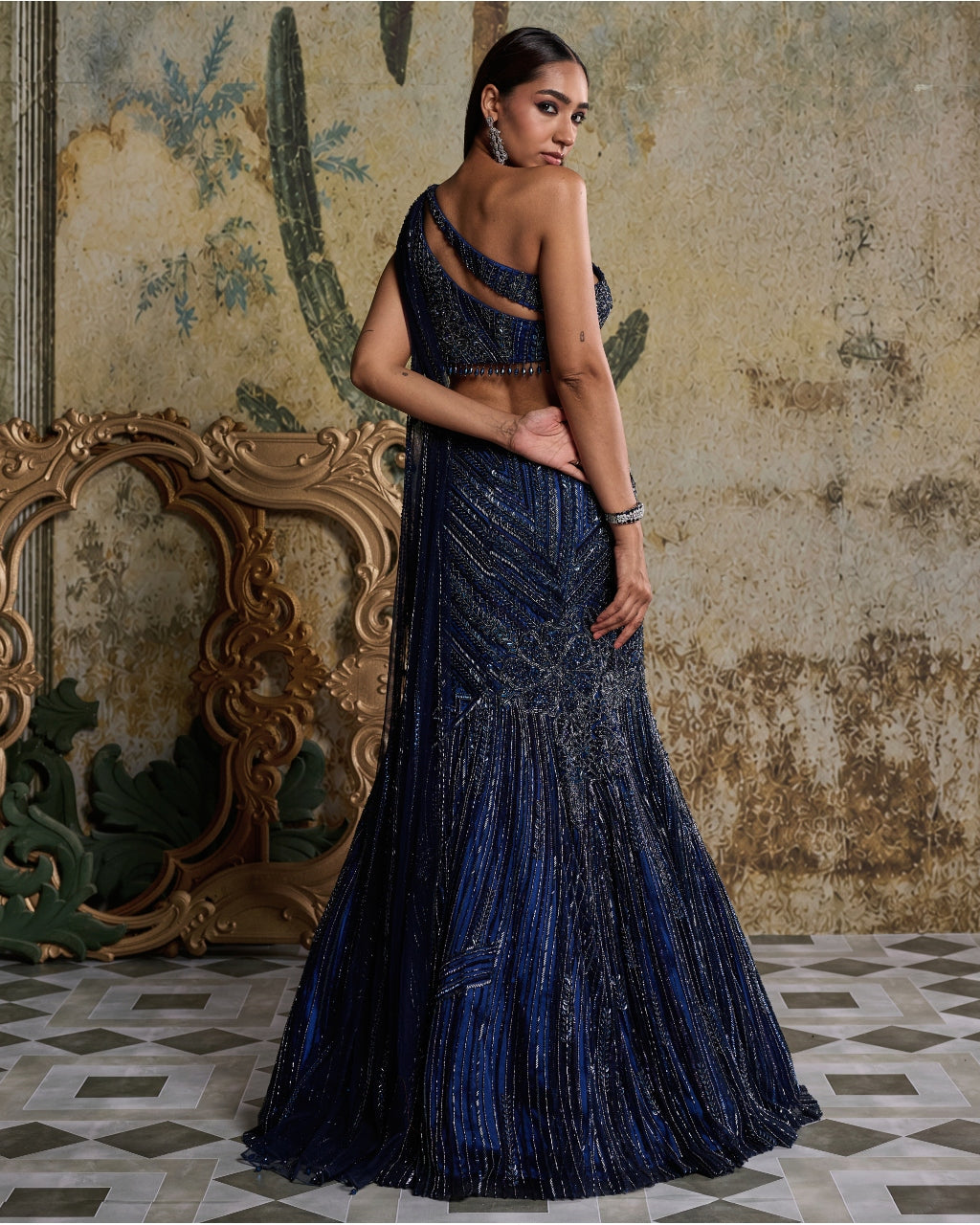 Mid Night Blue Embellished Mermiad Skirt Set