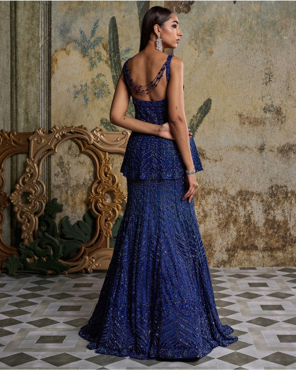 Teal Blue Embellished Mermaid Skirt Set