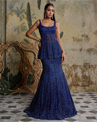 Teal Blue Embellished Mermaid Skirt Set