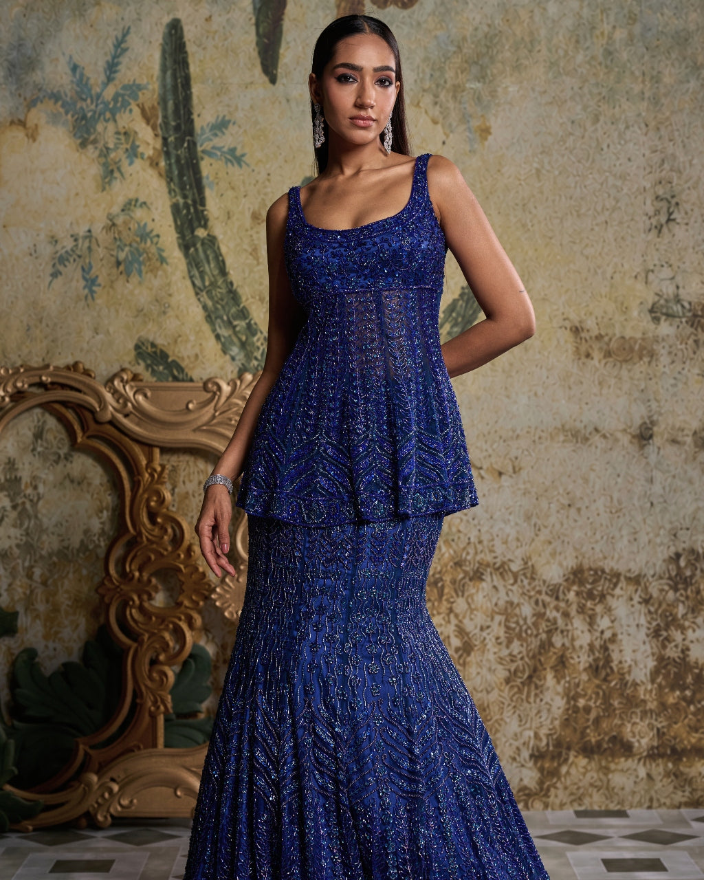 Teal Blue Embellished Mermaid Skirt Set