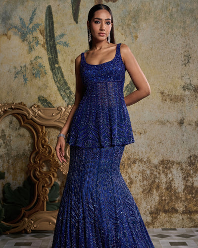 Teal Blue Embellished Mermaid Skirt Set