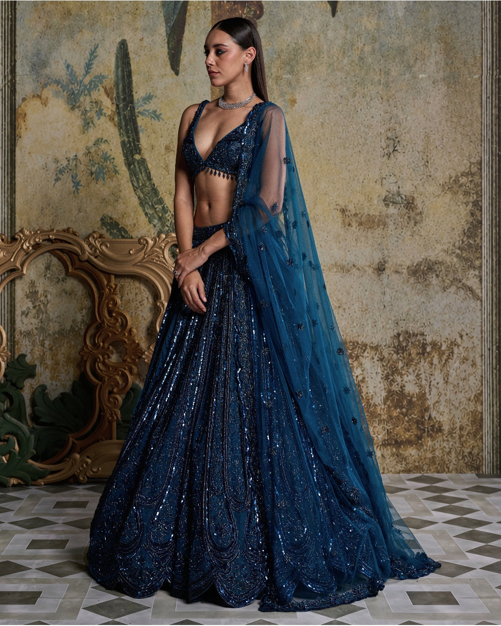 Teal Blue Embellished Lehenga Set