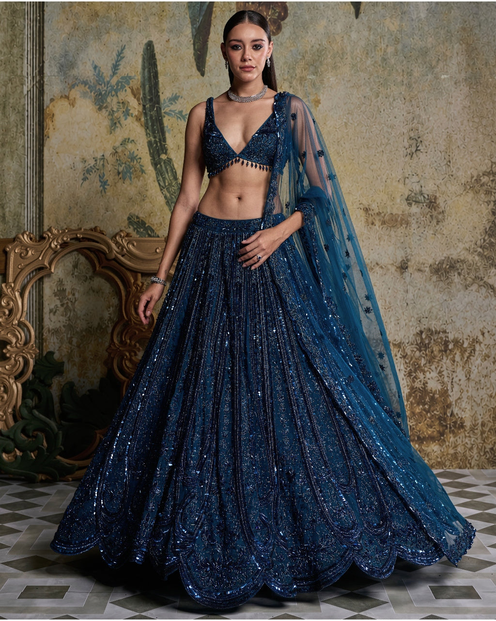 Teal Blue Embellished Lehenga Set