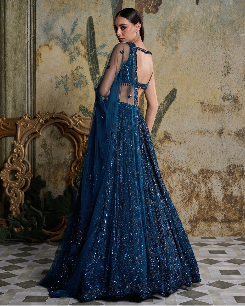 Teal Blue Embellished Lehenga Set