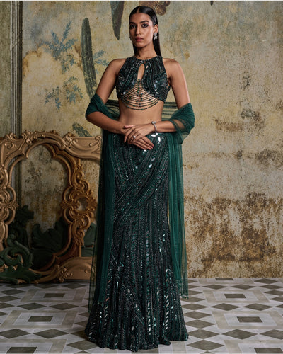 Emerald Green Embellished Mermaid Skirt Set
