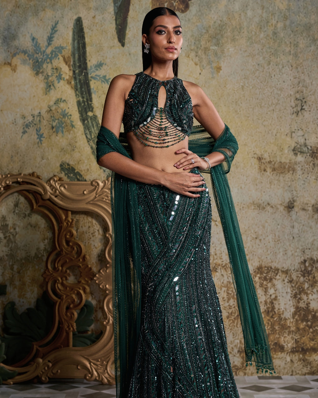 Emerald Green Embellished Mermaid Skirt Set