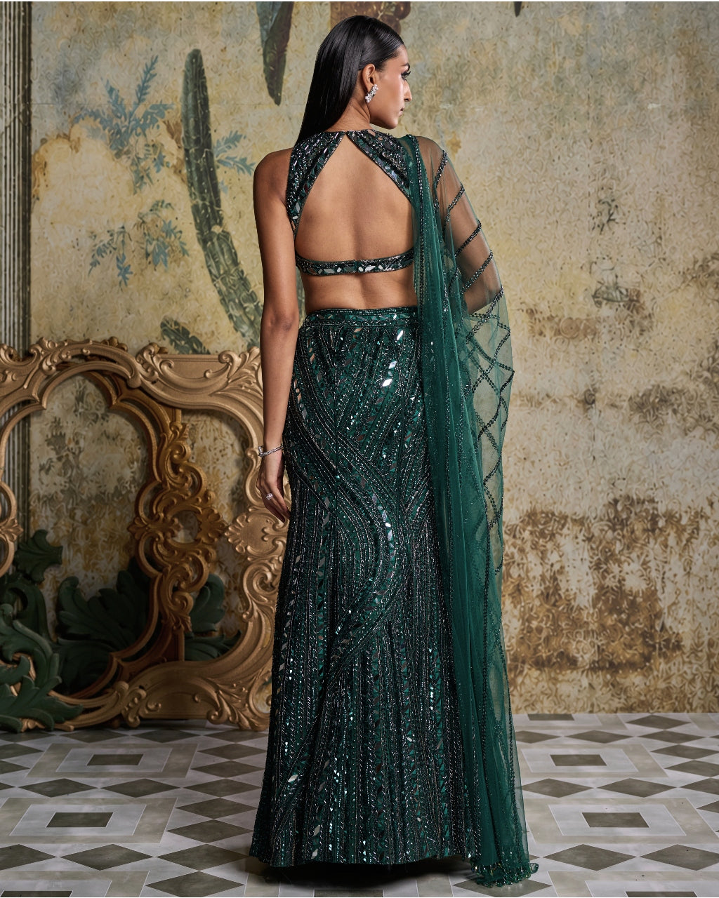 Emerald Green Embellished Mermaid Skirt Set