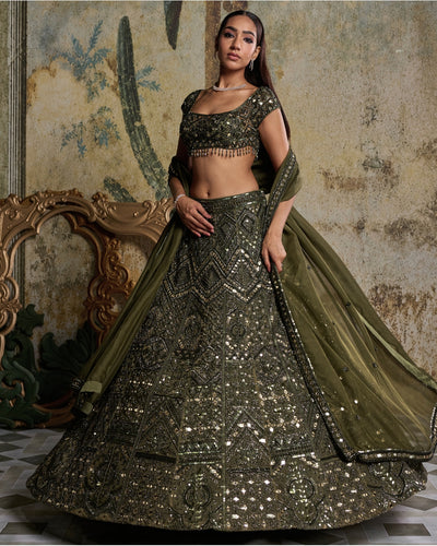 Algae Green Embellished Lehengaset