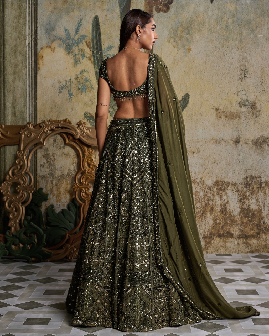 Algae Green Embellished Lehengaset