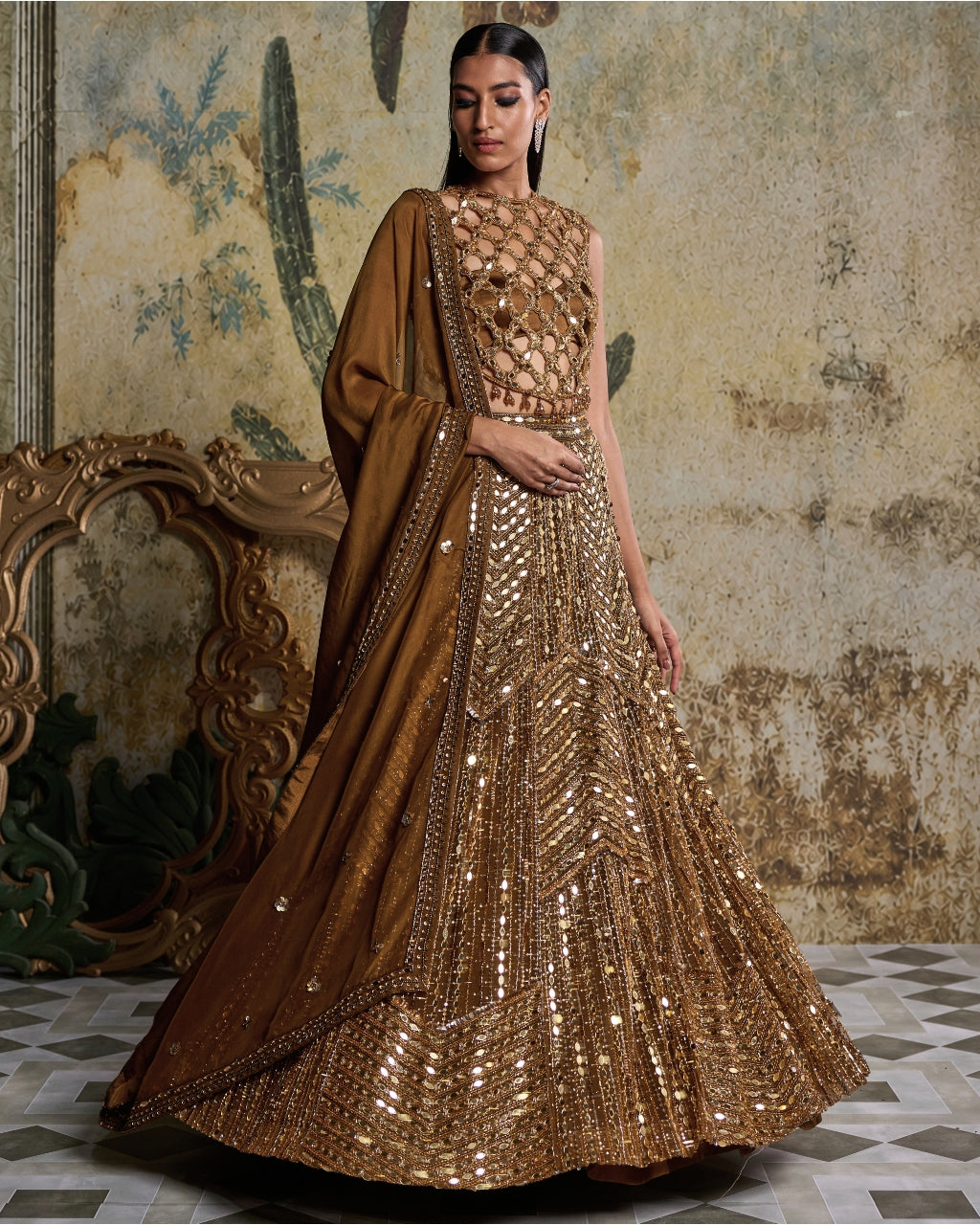 Antique Gold Embellished Lehenga Set