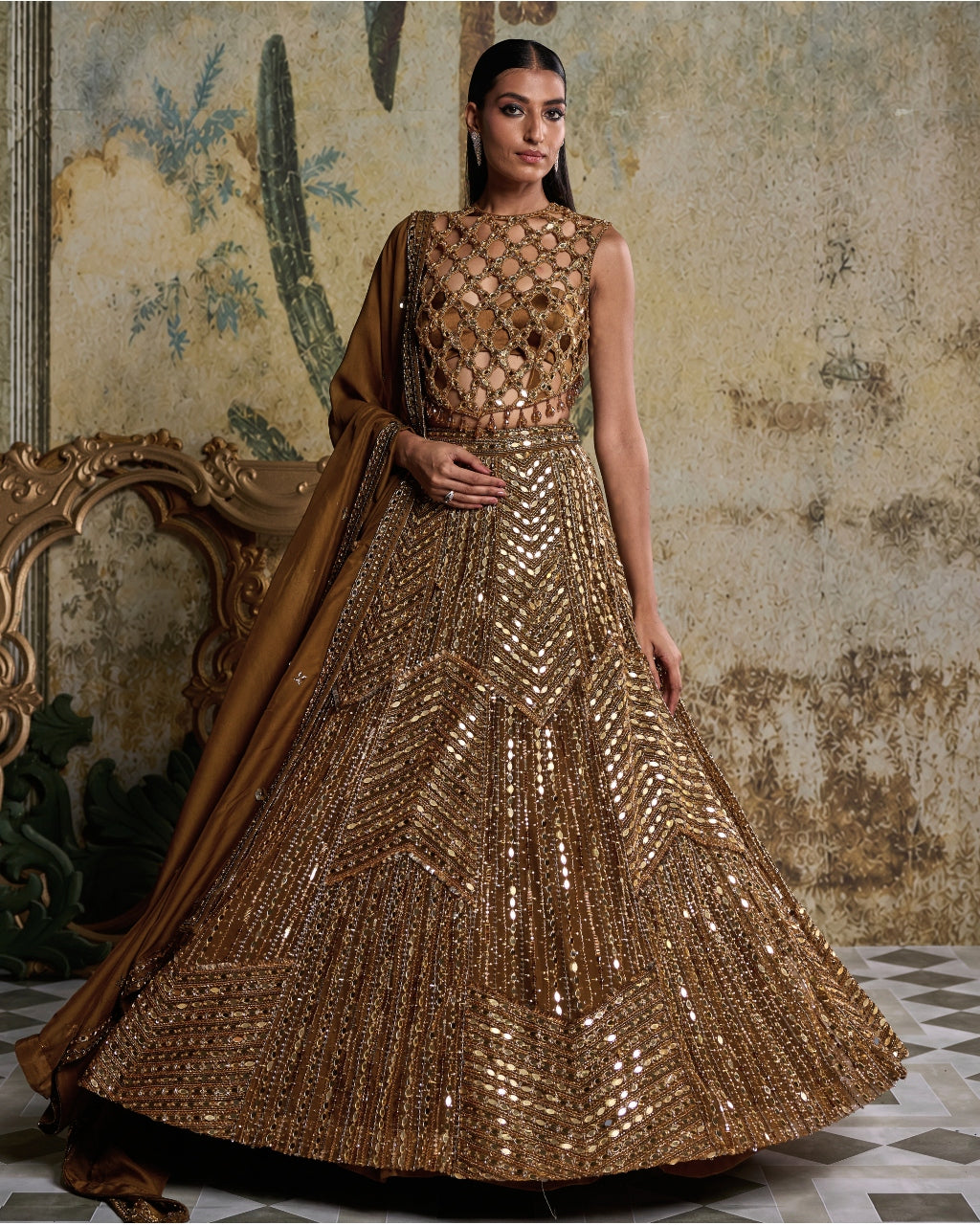 Antique Gold Embellished Lehenga Set
