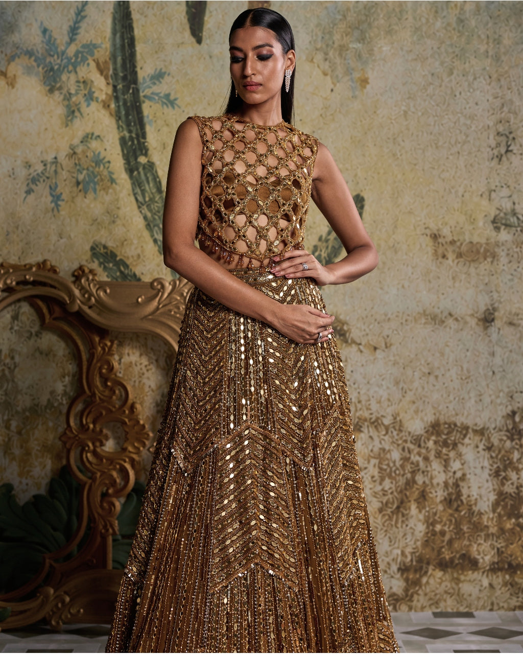 Antique Gold Embellished Lehenga Set