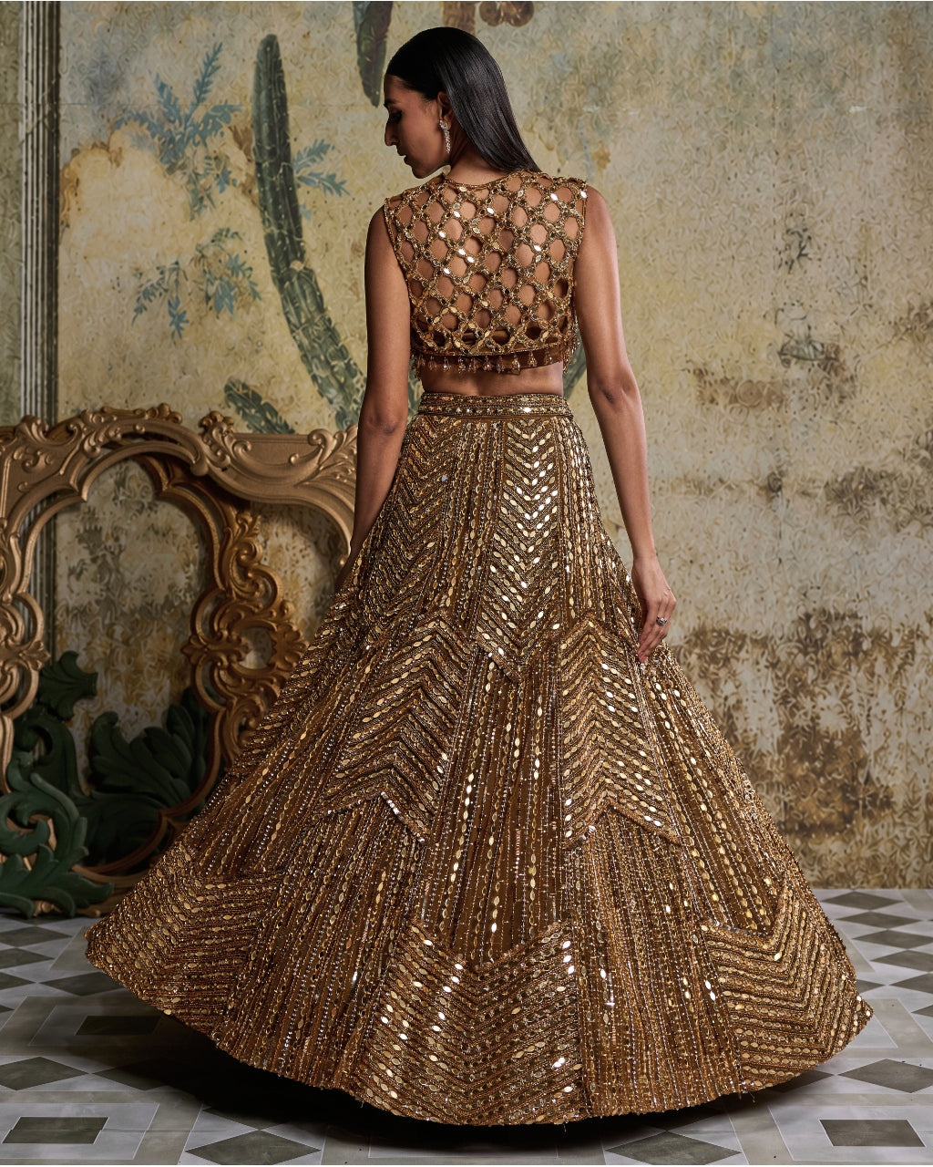 Antique Gold Embellished Lehenga Set