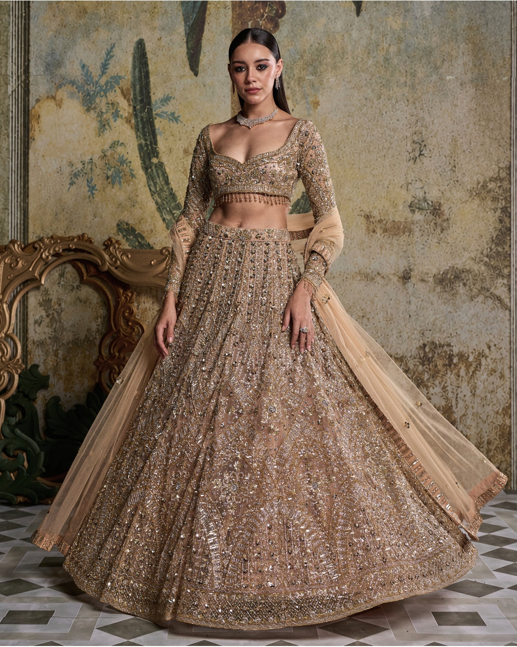 Gold & Silver Embellished Lehenga Set