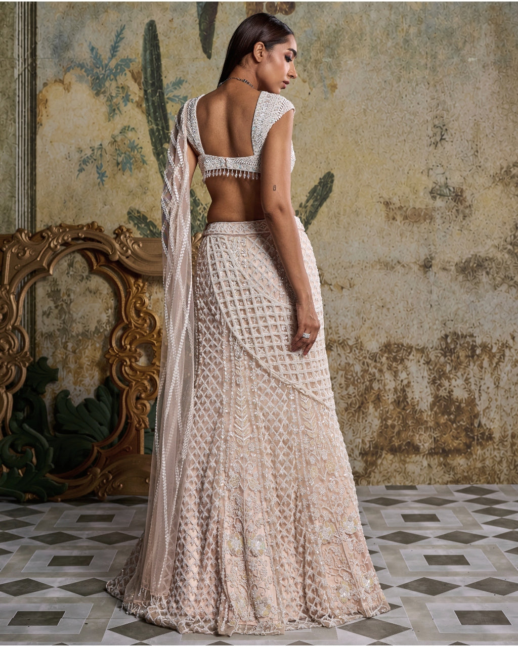 Ivory Cutwork Drape Embellished Sari Set