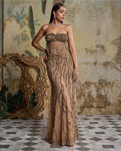 Gold Embellished Skirt Set