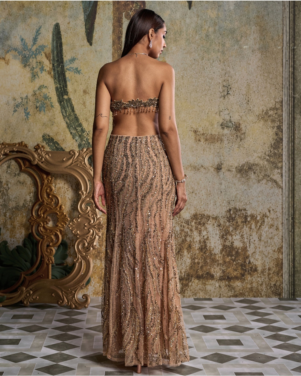 Gold Embellished Skirt Set