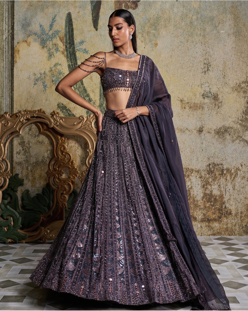 Charcol Grey Embellished Lehenga Set