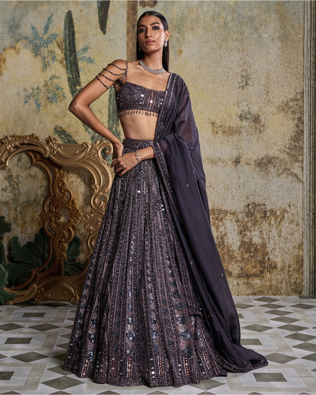 Charcol Grey Embellished Lehenga Set