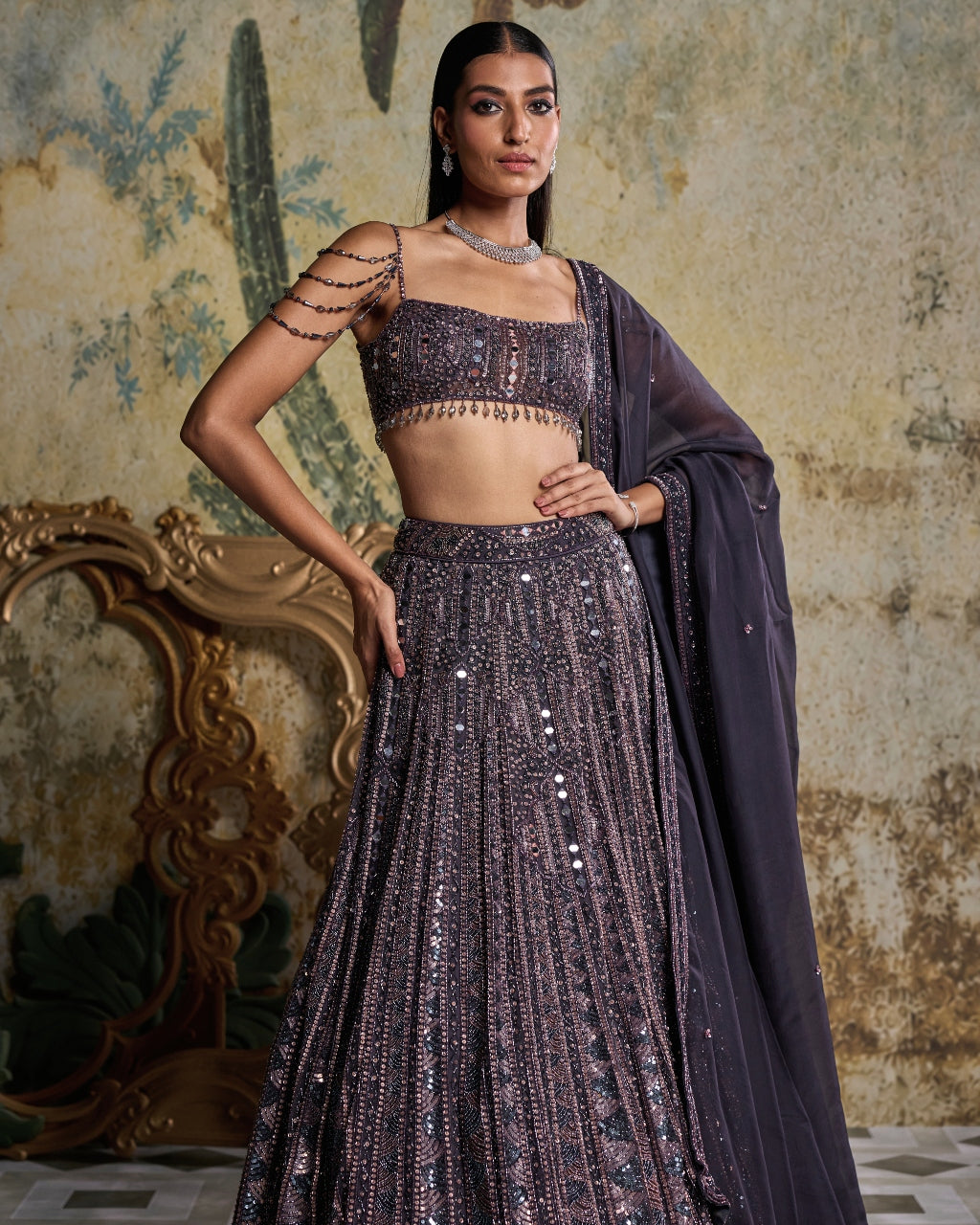 Charcol Grey Embellished Lehenga Set