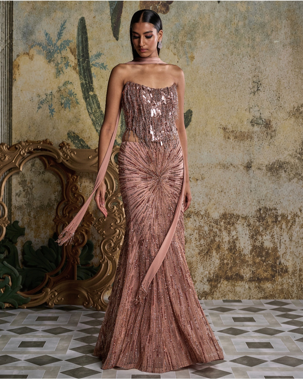 Copper Embellished Skirt Set