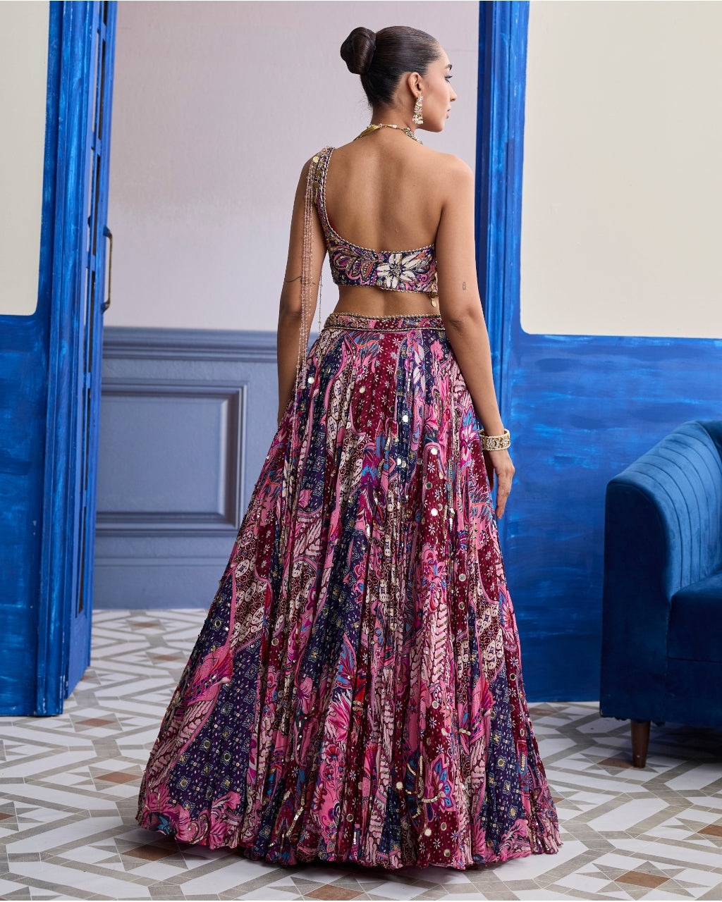 Fuchsia Floral Corset With Highlighted Lehenga Set