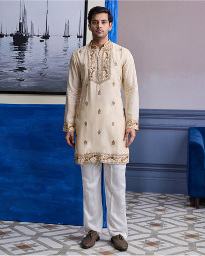 Ivory Thread Embroidered Yoke Kurta With Pants