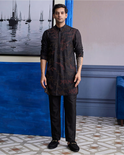 Black Abstract Embroidered Kurta With Pants