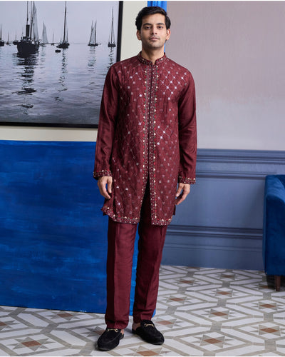 Maroon Mirror Embroidered Kurta Paired With Pants