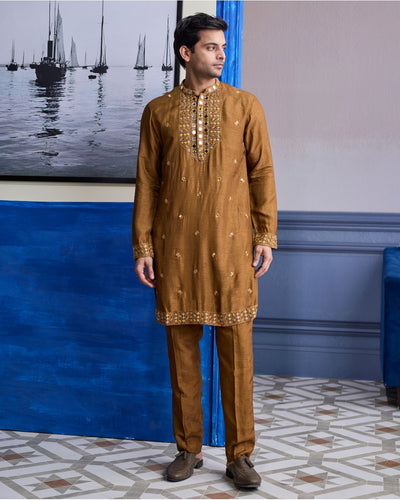 Mustard Embroidered Yoke Kurta With Pants