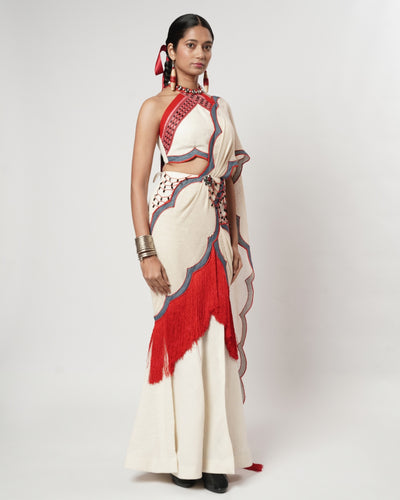 Fringe Scallop Draped Sari
