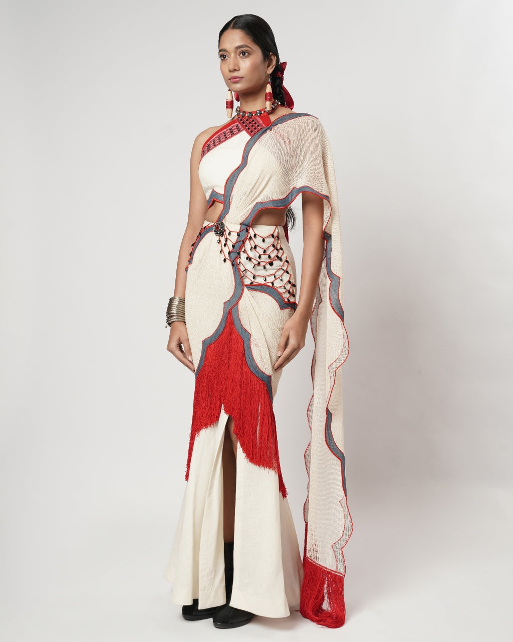 Fringe Scallop Draped Sari