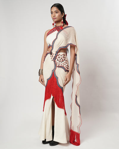 Fringe Scallop Draped Sari