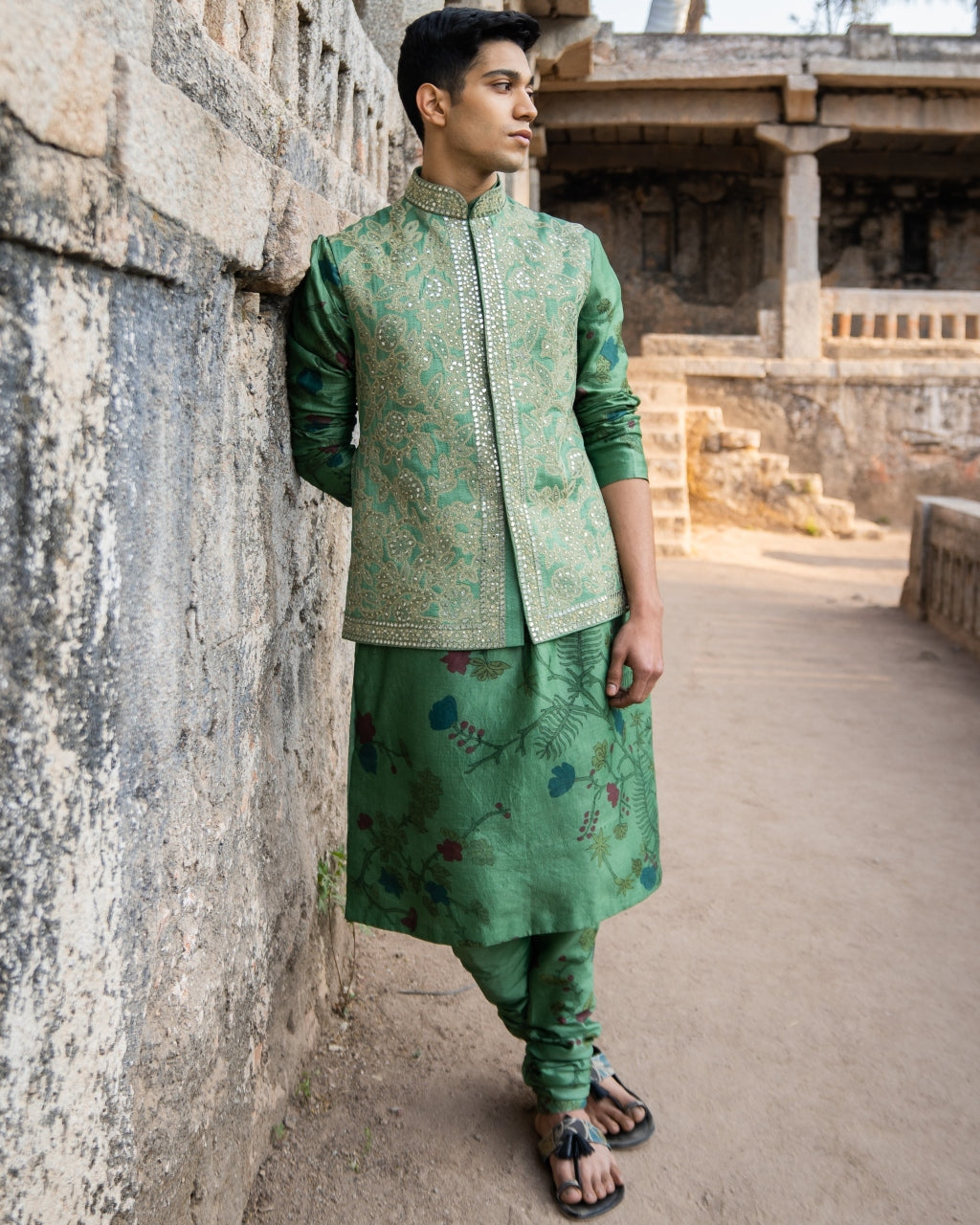 Green Floral Hand Painted Kurta Set