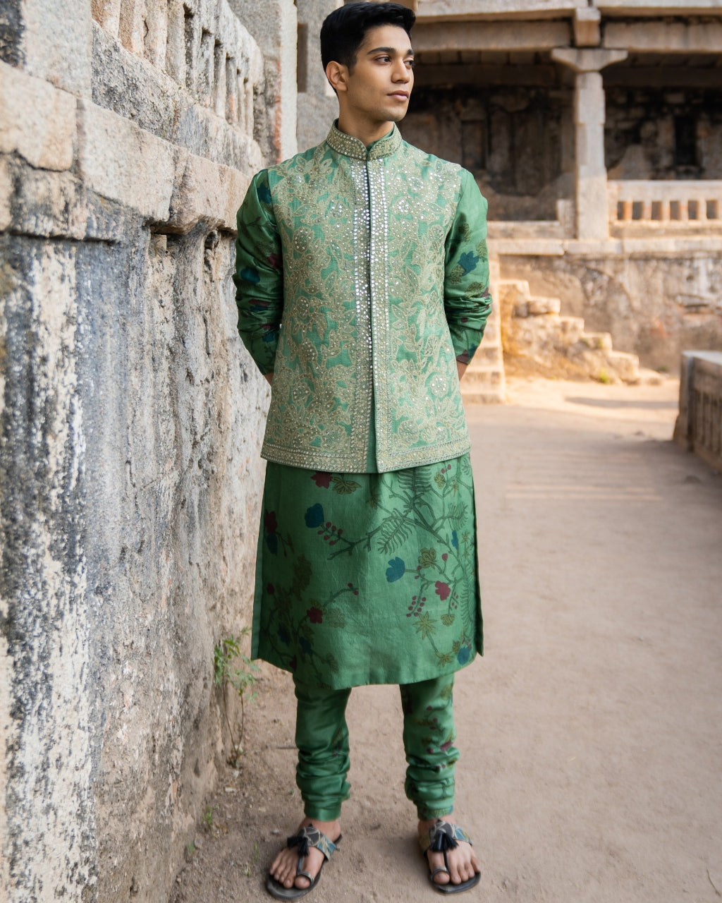 Green Floral Hand Painted Kurta Set