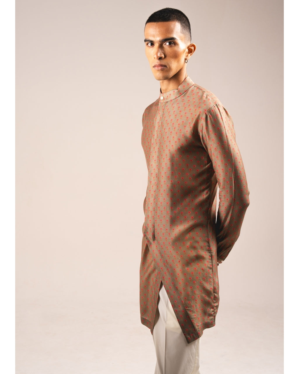 Khakhi Marigold Side Slit Kurta Pyjama Set