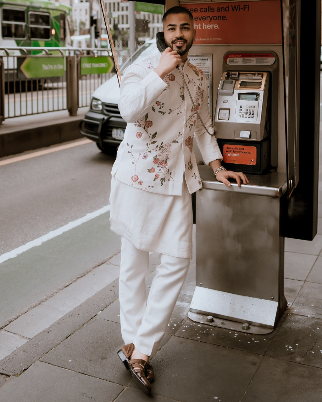 Porcelain Petals Nehru Jacket Set