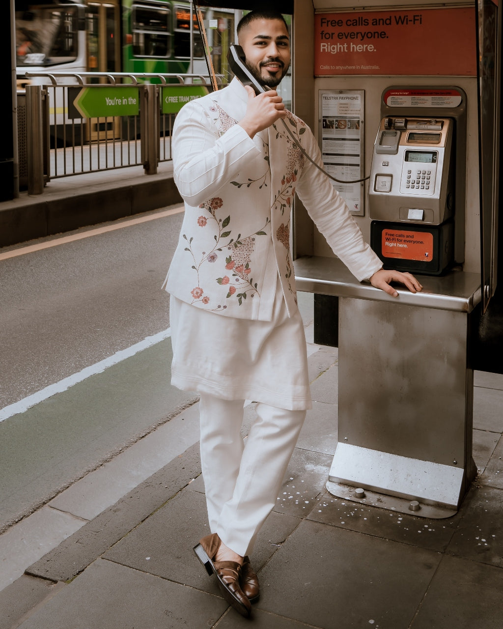 Porcelain Petals Nehru Jacket Set