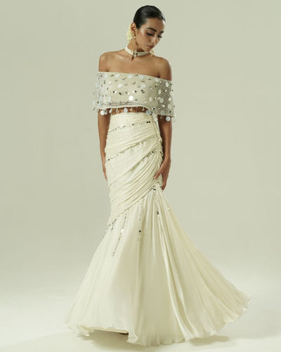 Knitted Sequin Draped Draped Skirt Set