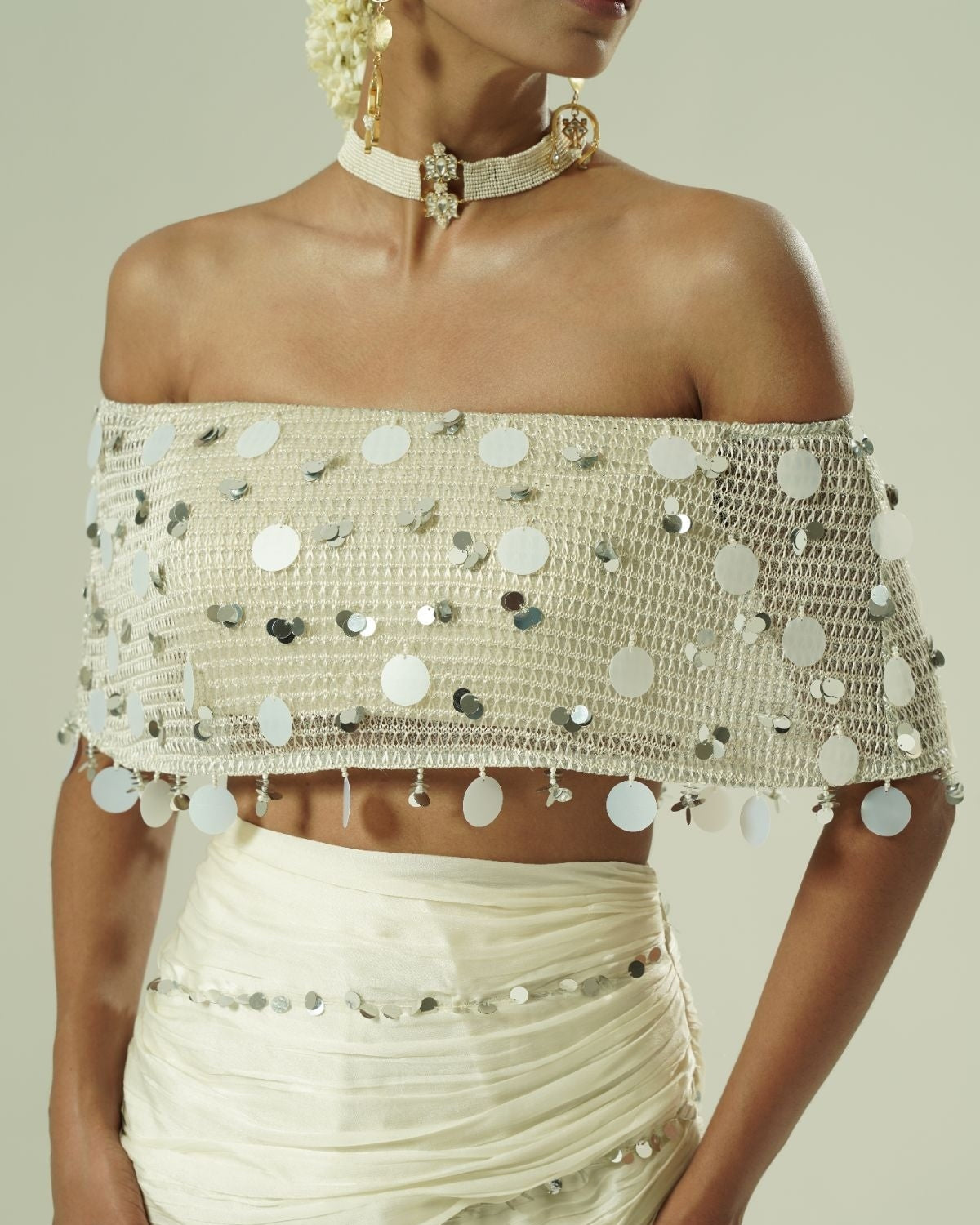 Knitted Sequin Draped Draped Skirt Set